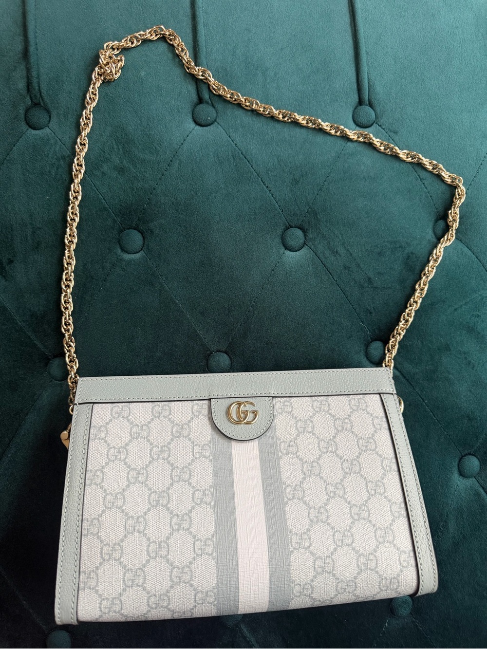 Gucci Ophidia GG Supreme Dusty Blue Chain Shoulder Bag